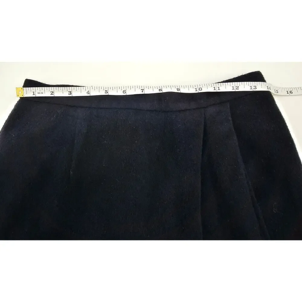 Vintage Theo Miles Women's 10 Navy Blue Wool and Cashmere Fringe Short Skirt